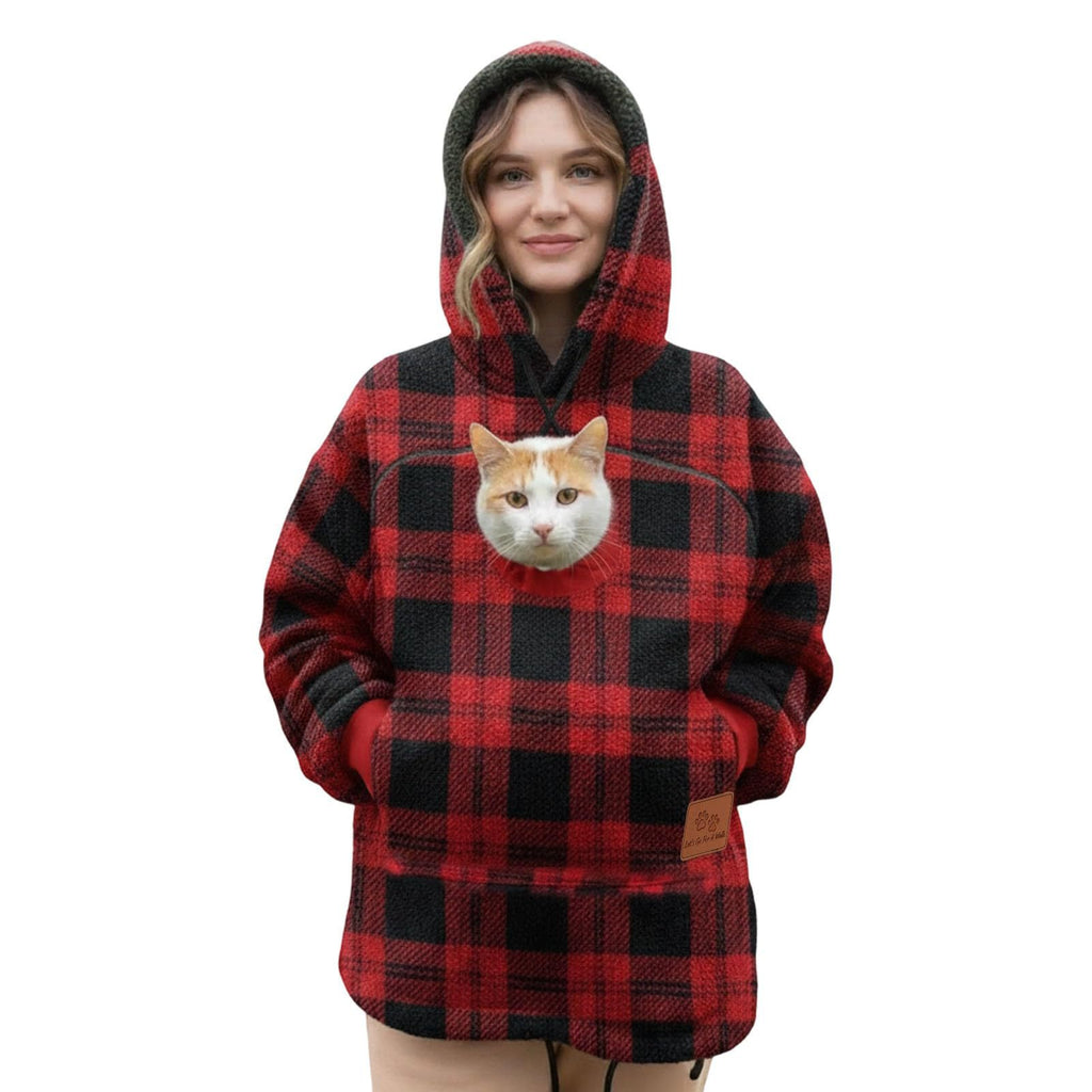 Sudadera Kangapaw cuadros rojos con gato asomando por la ventana