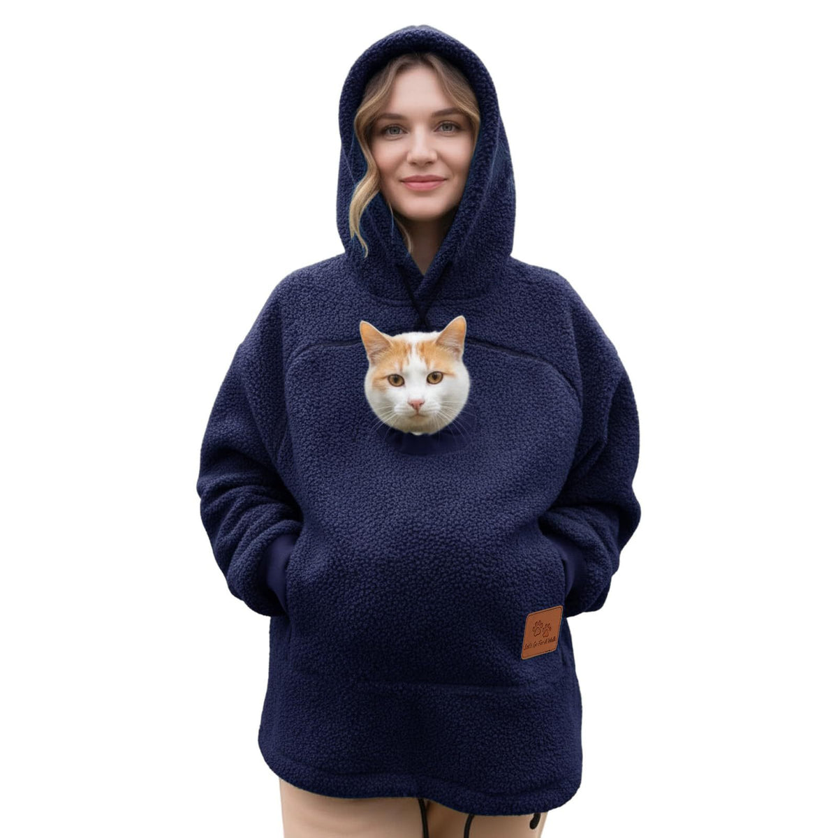 Sudadera Kangapaw azul marino con gato asomando por la ventana